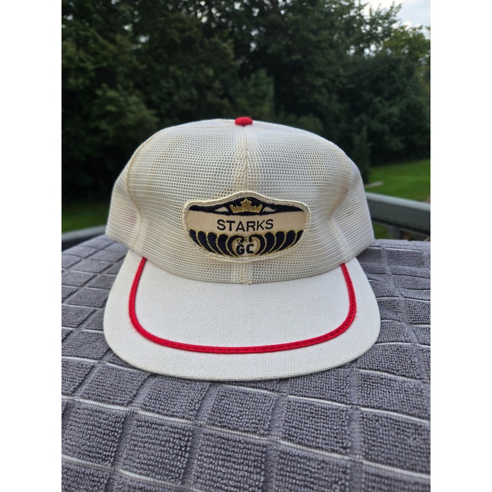 Vintage 70s Derby Cap Golf Trucker Hat Mesh Brass Crossed Clubs Adjustable USA
